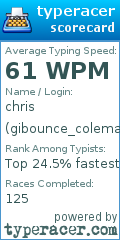 Scorecard for user gibounce_colemak