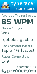 Scorecard for user gobbledigobble
