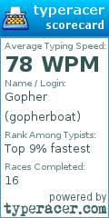 Scorecard for user gopherboat