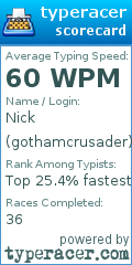 Scorecard for user gothamcrusader