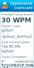 Scorecard for user gulsun_durmus