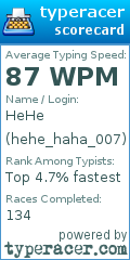 Scorecard for user hehe_haha_007