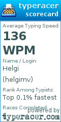 Scorecard for user helgimv