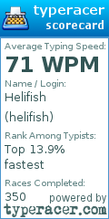 Scorecard for user helifish