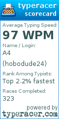 Scorecard for user hobodude24