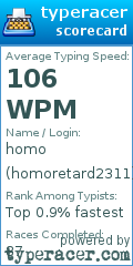 Scorecard for user homoretard2311
