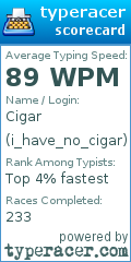 Scorecard for user i_have_no_cigar