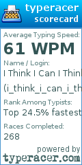 Scorecard for user i_think_i_can_i_think_i_can