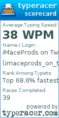 Scorecard for user imaceprods_on_twitch