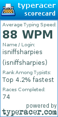 Scorecard for user isniffsharpies