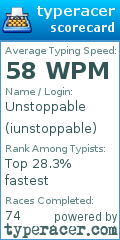 Scorecard for user iunstoppable