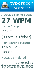 Scorecard for user izzam_zulfakor