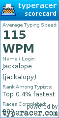Scorecard for user jackalopy