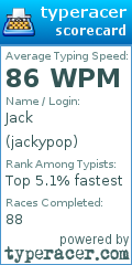 Scorecard for user jackypop