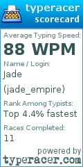 Scorecard for user jade_empire