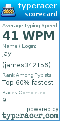 Scorecard for user james342156