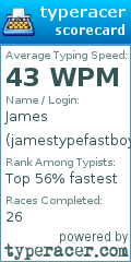 Scorecard for user jamestypefastboy