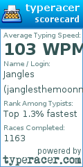 Scorecard for user janglesthemoonmonkey