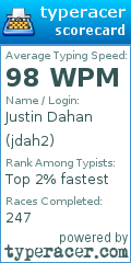 Scorecard for user jdah2