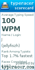 Scorecard for user jellyfiszh