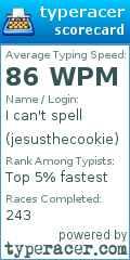 Scorecard for user jesusthecookie
