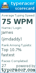 Scorecard for user jimdaddy
