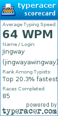 Scorecard for user jingwayawingway