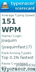 Scorecard for user joaquimfast17