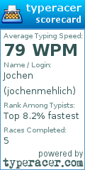 Scorecard for user jochenmehlich