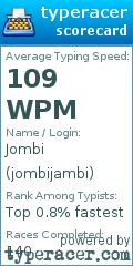 Scorecard for user jombijambi