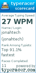 Scorecard for user jonahtech