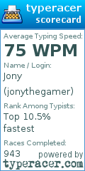 Scorecard for user jonythegamer