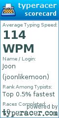 Scorecard for user joonlikemoon