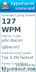 Scorecard for user jpbacon