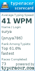 Scorecard for user jsruya786