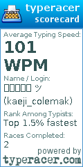Scorecard for user kaeji_colemak