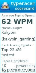 Scorecard for user kakyoin_gaming