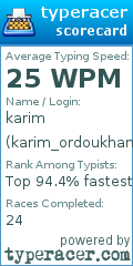 Scorecard for user karim_ordoukhani