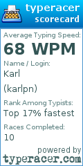 Scorecard for user karlpn
