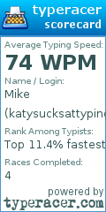 Scorecard for user katysucksattyping