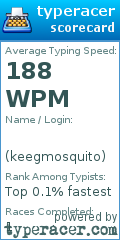 Scorecard for user keegmosquito