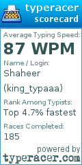 Scorecard for user king_typaaa