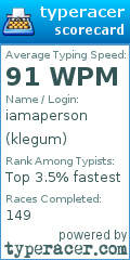 Scorecard for user klegum
