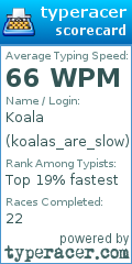 Scorecard for user koalas_are_slow