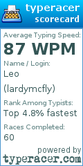 Scorecard for user lardymcfly