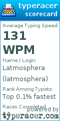 Scorecard for user latmosphera