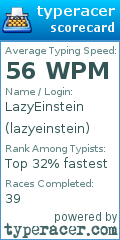 Scorecard for user lazyeinstein