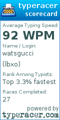 Scorecard for user lbxo