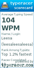 Scorecard for user leesaleesaleesa