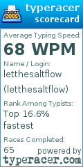 Scorecard for user letthesaltflow